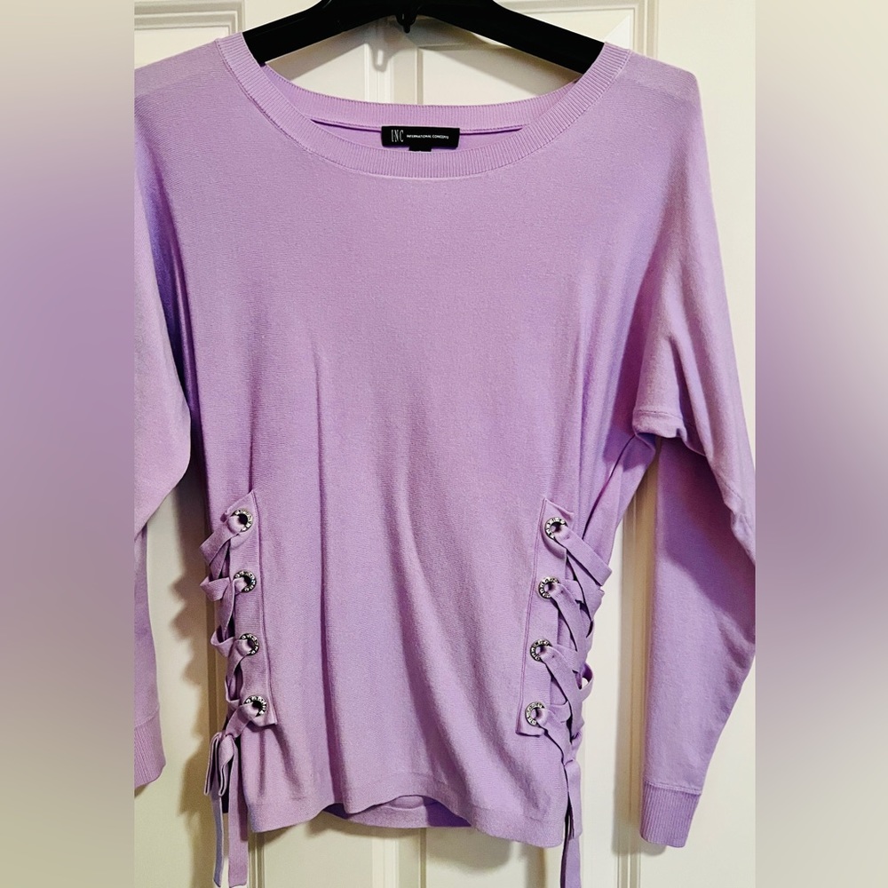 Adorable side-cinched soft pink sweater